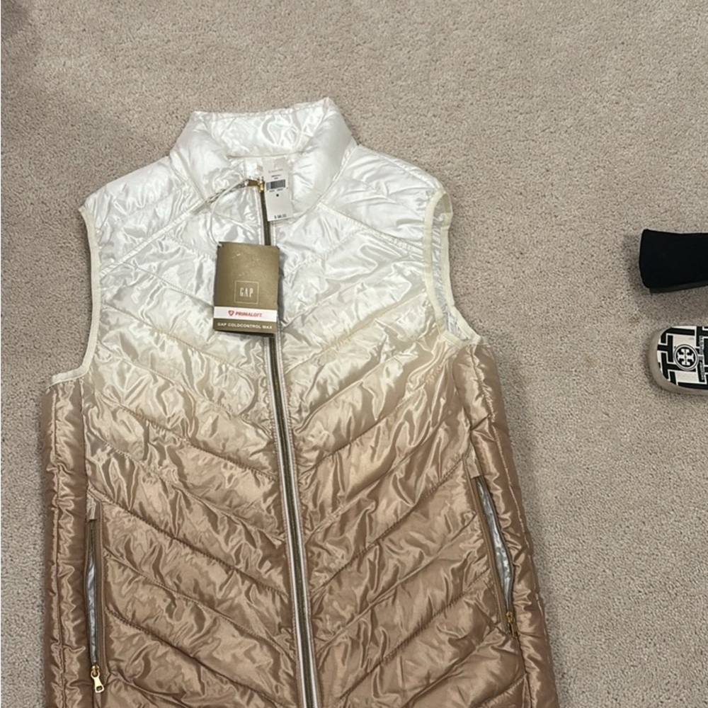 White and Tan Quilted Vest